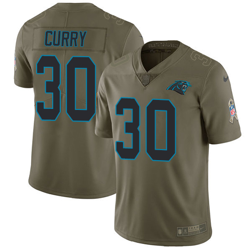 Nike Panthers #30 Stephen Curry Olive Men's Stitched NFL Limited Salute To Service Jersey - Click Image to Close